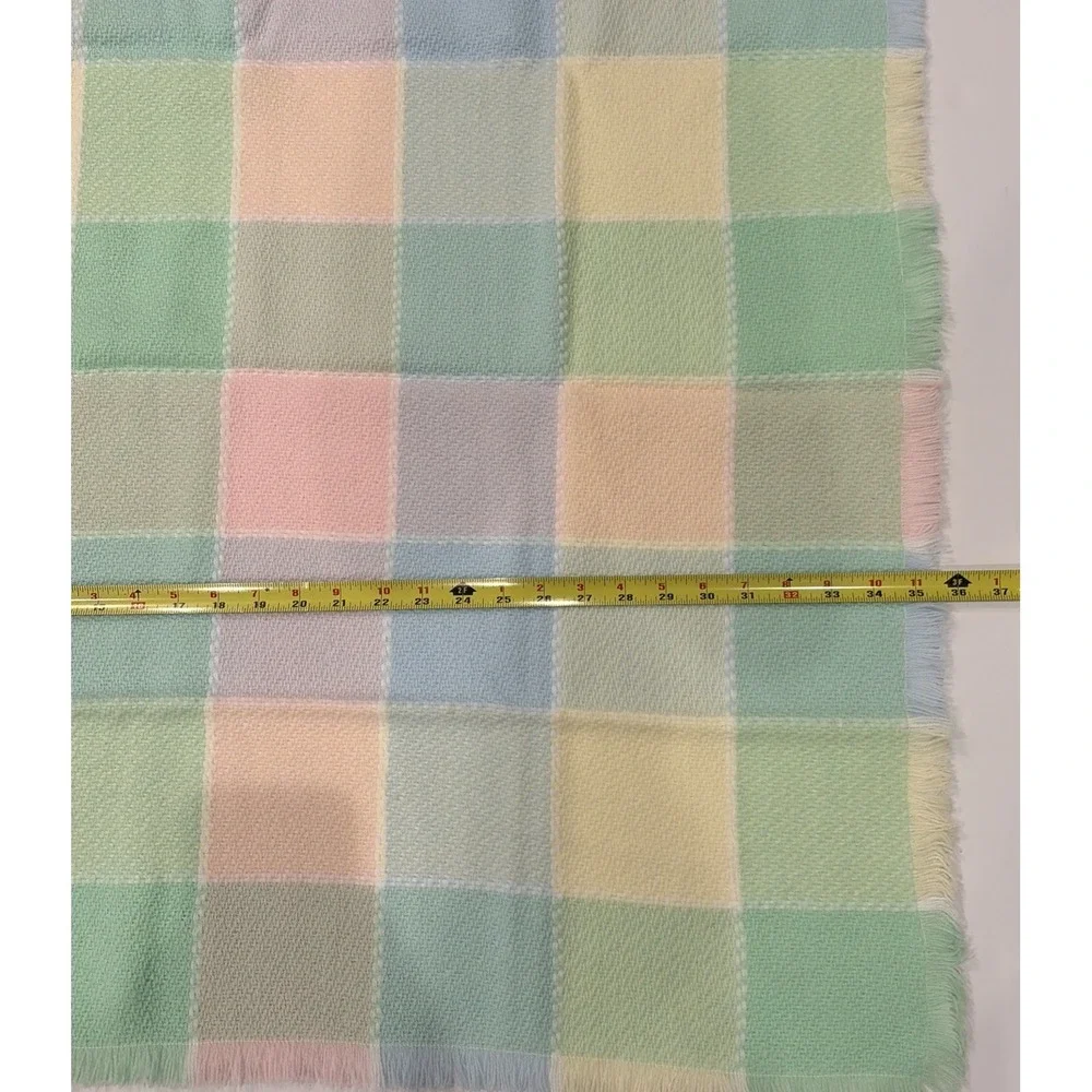 Baby Blanket Three Weavers Pastel Pink Blue Green Squares Acrylic NWT Vintage